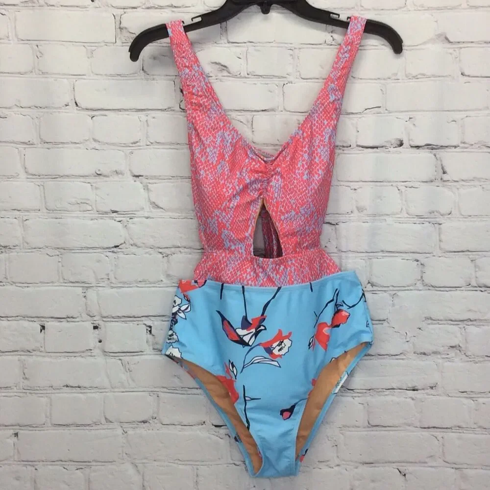 Mollybell Swimsuit Women’s Size S Beachwear One Piece Cutout Snake Print/Floral